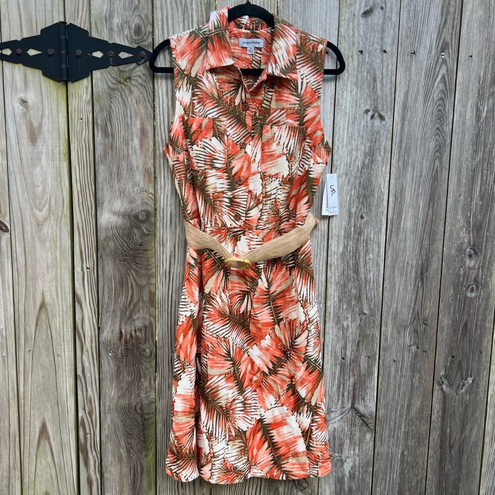 SHELBY & PALMER Tropical Belted A-Line Sleeveless Dress Women’s 10 NWT NEW